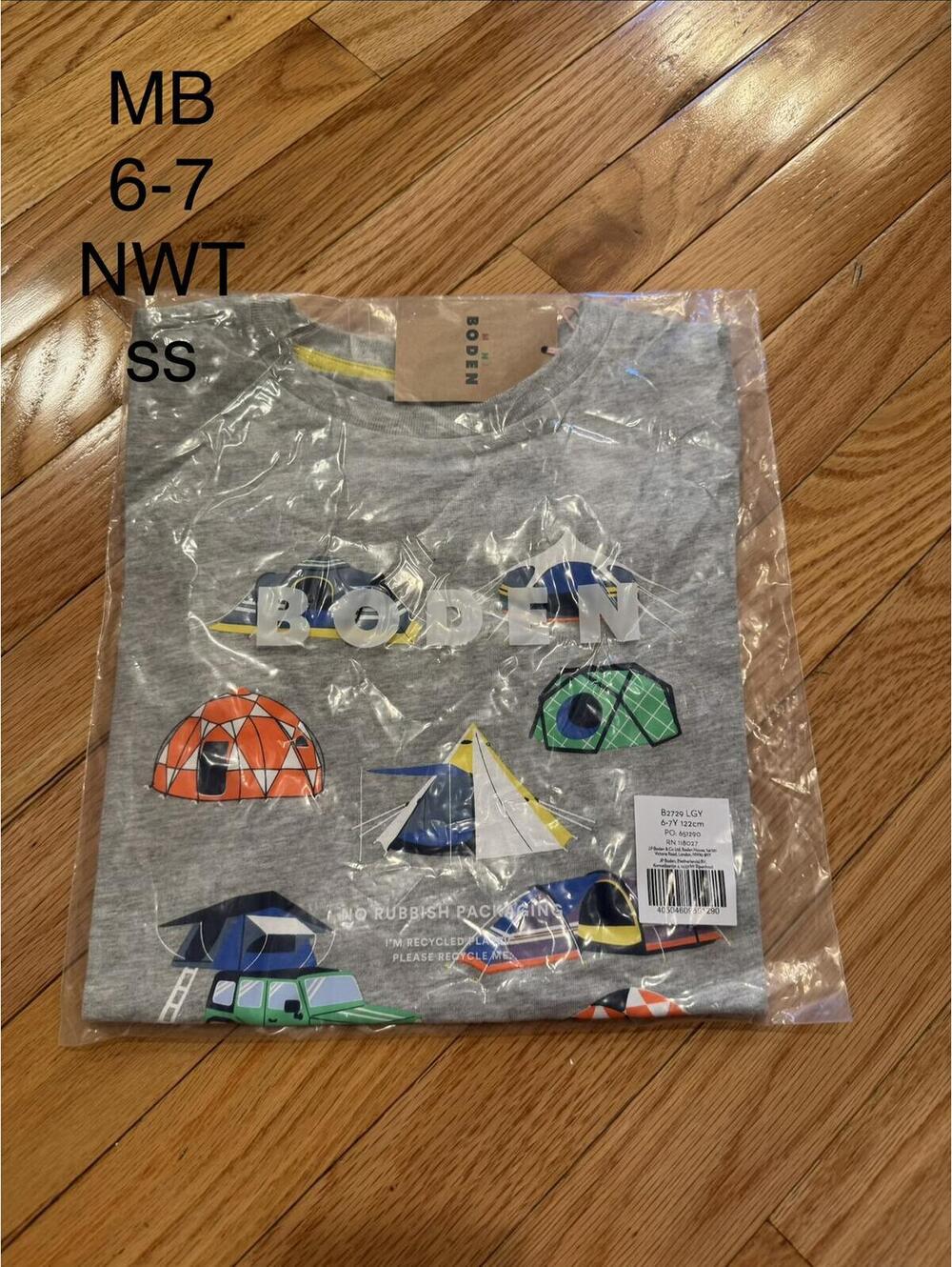 Boden Kids T-shirt Size 6-7 with Tent and Camping Print
